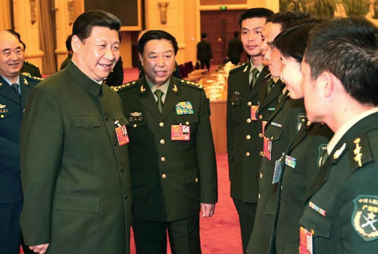 中共中央總書(shū)記、中共中央軍委主席習(xí)近平出席十二屆全國(guó)人大一次會(huì)議解放軍代表團(tuán)全體會(huì)議并發(fā)表重要講話。