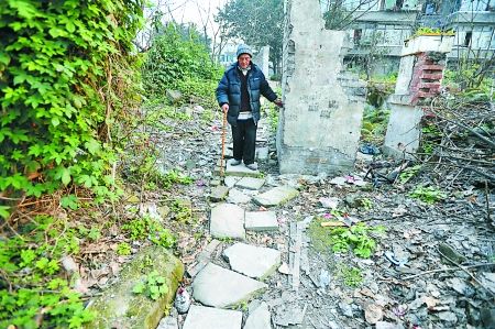 昨日，大渡口區(qū)，徐建高老人走在他鋪成的石子路上。 記者 張路橋 攝