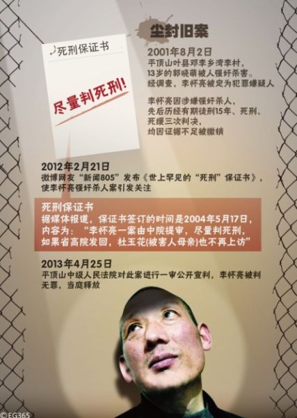 因涉嫌奸殺幼女，李懷亮被羈押了近12年，先后歷經有期徒刑15年、死刑、死緩三次判決，最終因“證據不足、事實不清”于近日被宣判無罪，當庭釋放