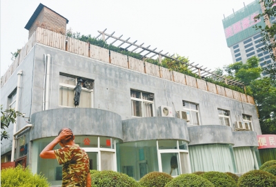 一樓是公廁，綠化后的樓頂開了個露天燒烤攤