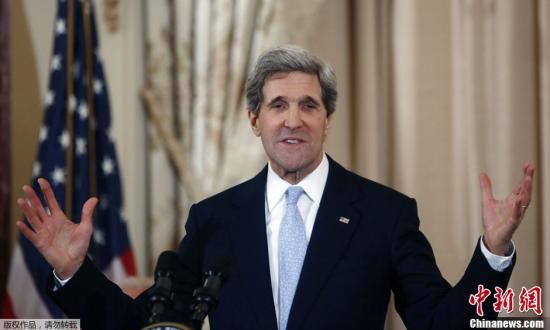 資料圖：當(dāng)?shù)貢r(shí)間2月6日，美國(guó)華盛頓，新任國(guó)務(wù)卿約翰·克里宣誓就職，副總統(tǒng)拜登出席了就職儀式。