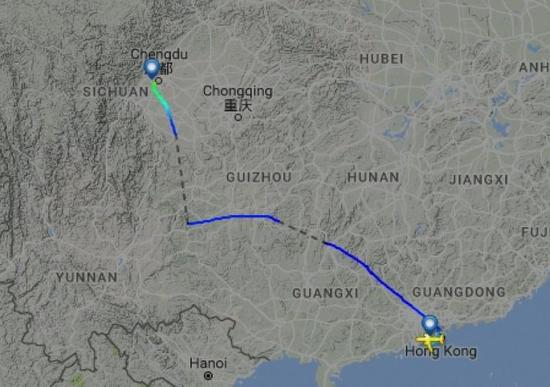  圖片來自航空網(wǎng)站flightradar24，圖顯示飛機安全降落成都