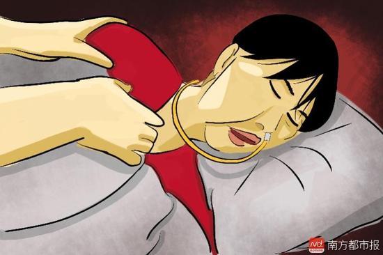 妻子張津華再沒能醒來，這個正處盛年、愛美又能干的女人變?yōu)榱酥参锶?，在床上一躺九年，容顏已枯朽。（畫作者：羅逸爵）