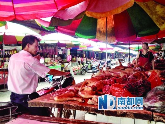  昨日，玉林垌口市場(chǎng)，一位市民在購買狗肉。