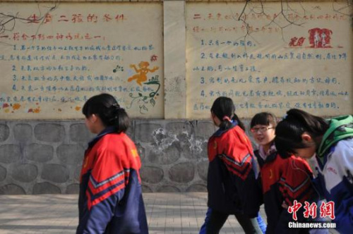 資料圖：“生育二孩條件”宣傳墻。中新社發(fā) 韋亮 攝