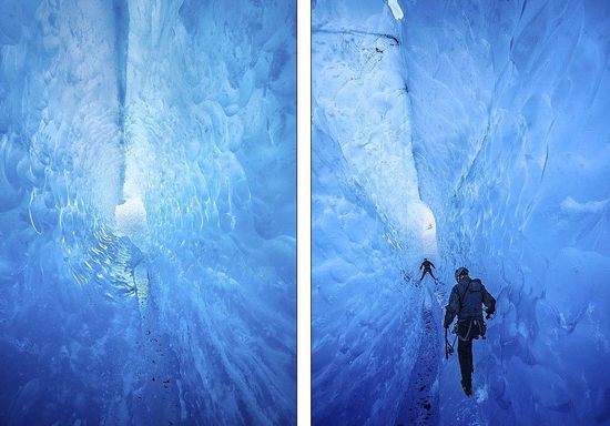 梅里格特別喜歡探索冰川。當太陽高高升起后，可以看到冰反射出的壯觀美景。