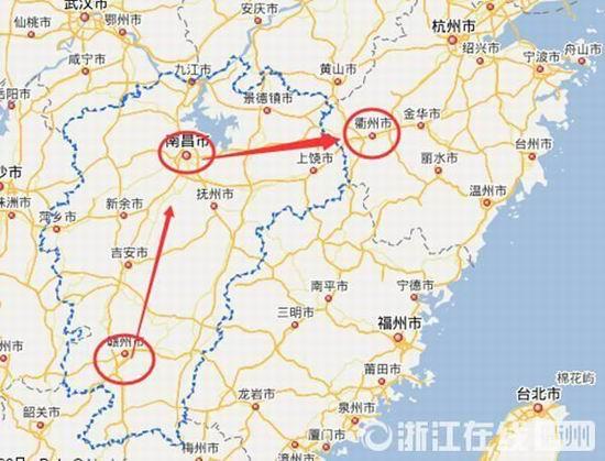 贛州到南昌高速公路400公里左右，南昌到浙江江山高速公路400多公里