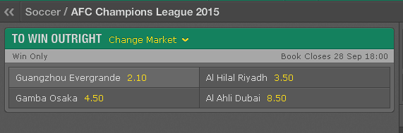 亞冠奪冠賠率 恒大居首位 亞冠奪冠賠率 恒大居首位