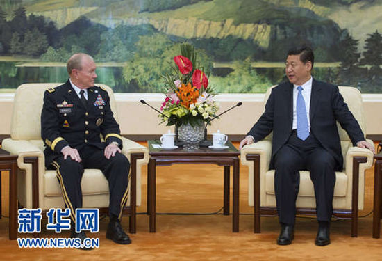 4月23日，中國國家主席、中央軍委主席習(xí)近平在北京會見美軍參謀長聯(lián)席會議主席登普西。